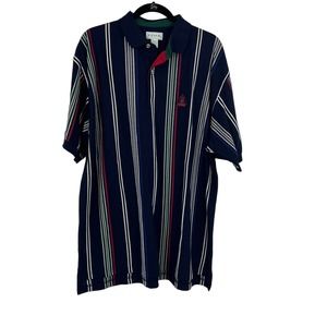 Izod Vintage Vertical Striped Short Sleeve Polo Shirt Men's Large 100% Cotton